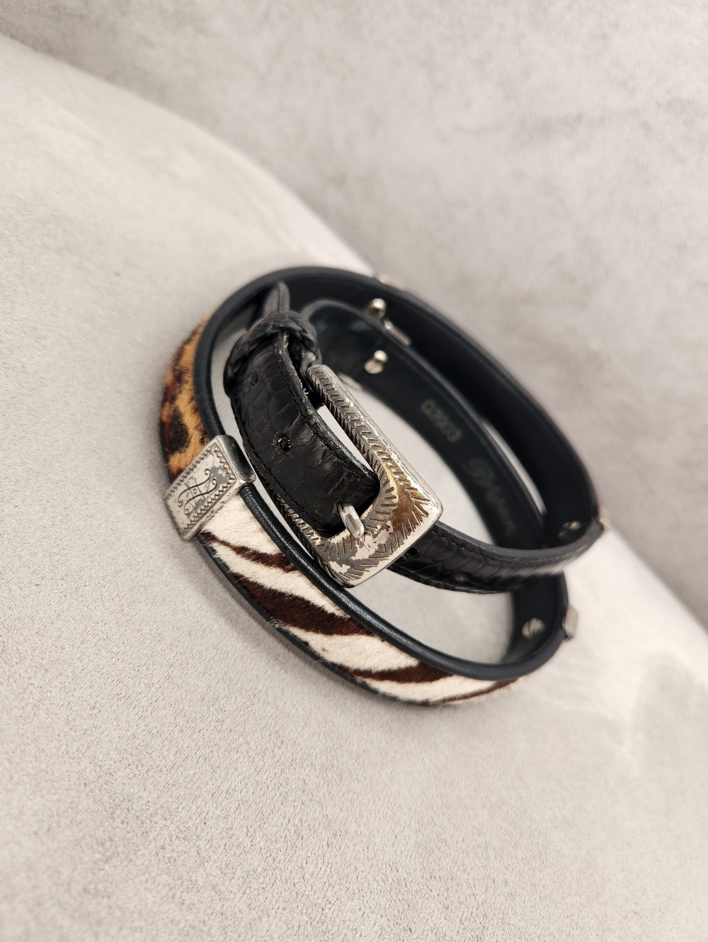 Vintage Brighton Belt Women's 32 Black Leather Colorblock Animal Print Croc